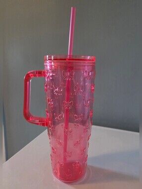 Pink Bows 30 oz Drink Tumbler Cup with Straw & Lid